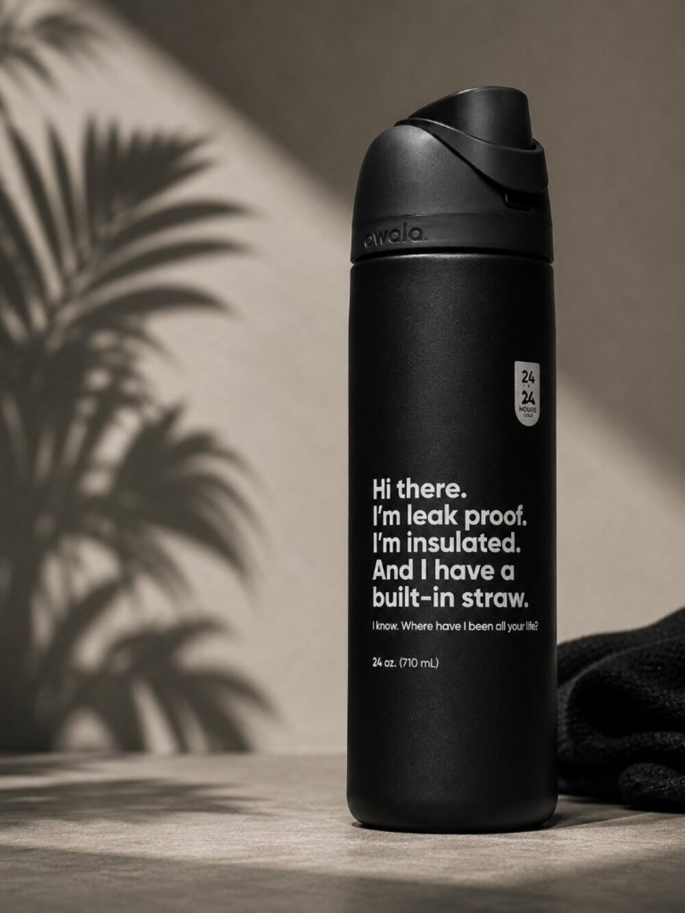 Owala Black Insulated Water Bottle 24oz Leak Proof Built-In Straw Tumbler